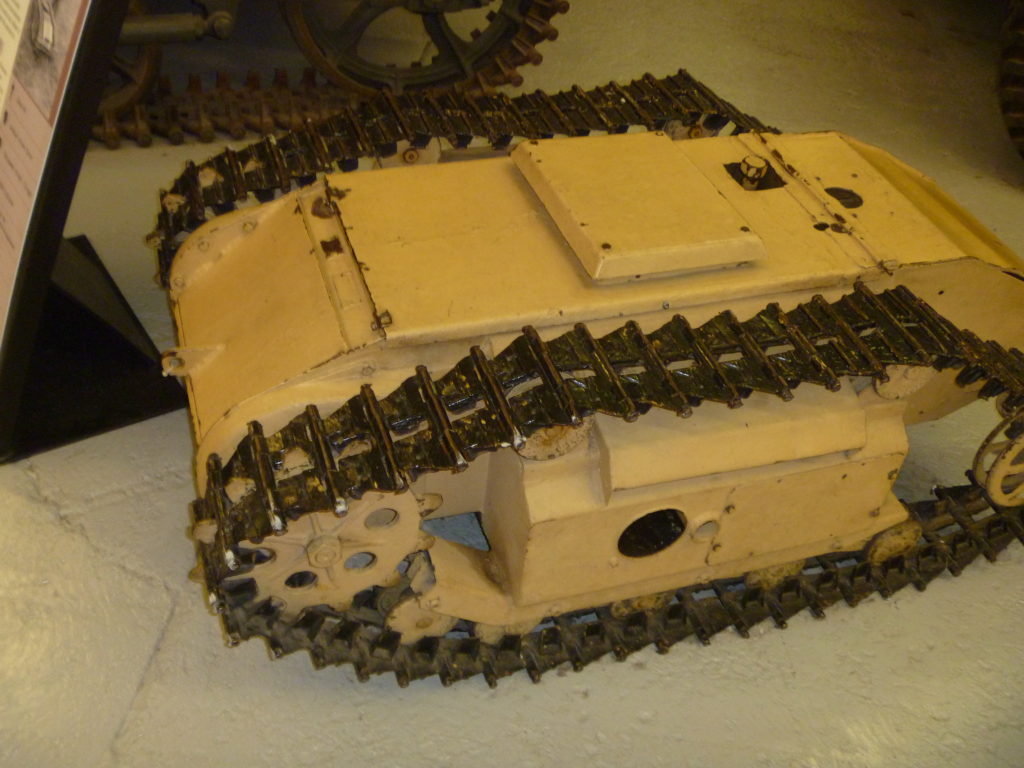 Photo taken of a Goliath tracked mine at the Bovington Tank Museum